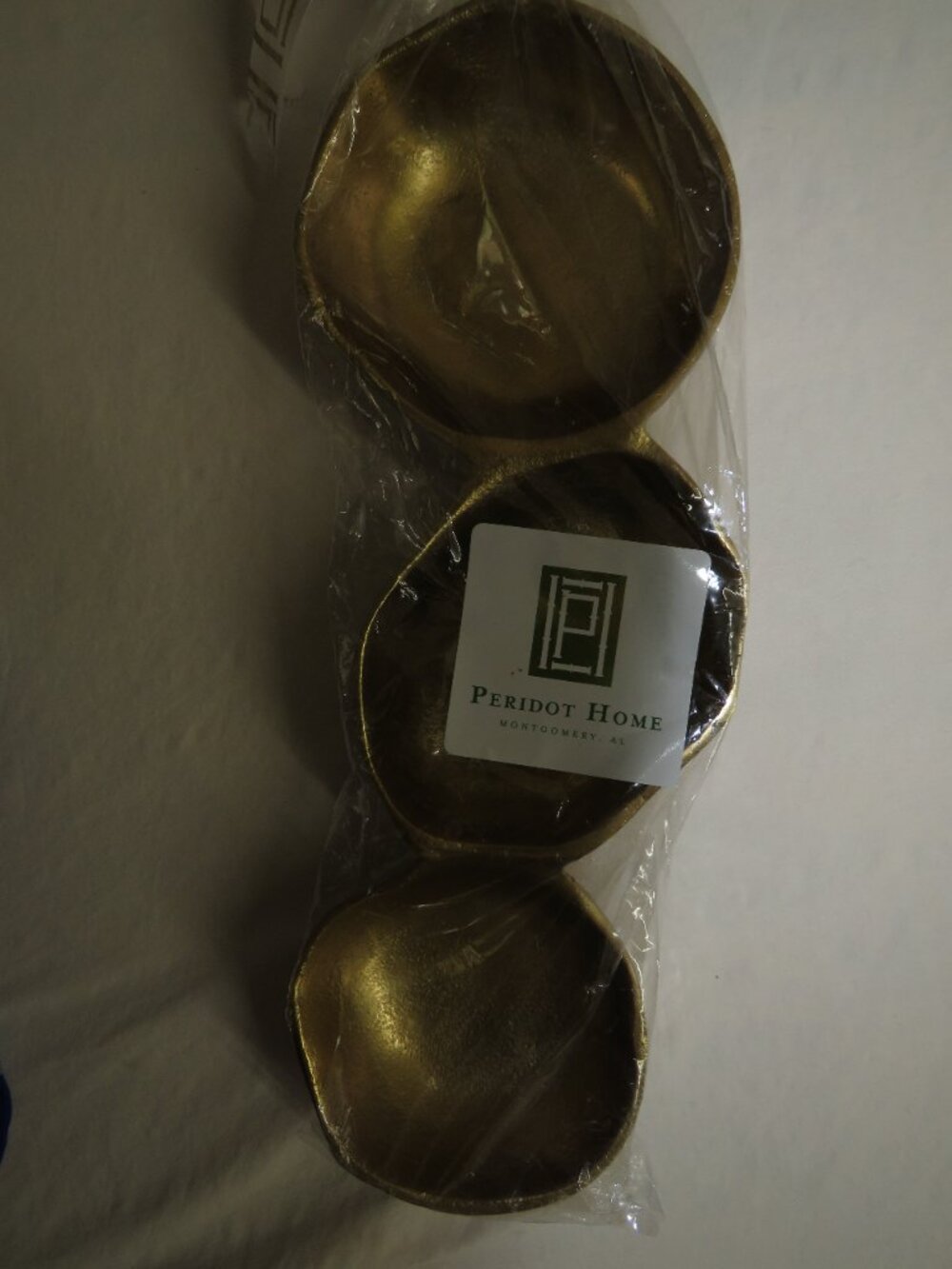 Connected Hammered Brass Bowl Trio | Linked Decorative Dish Set | Boho Modern - Picture 2 of 7